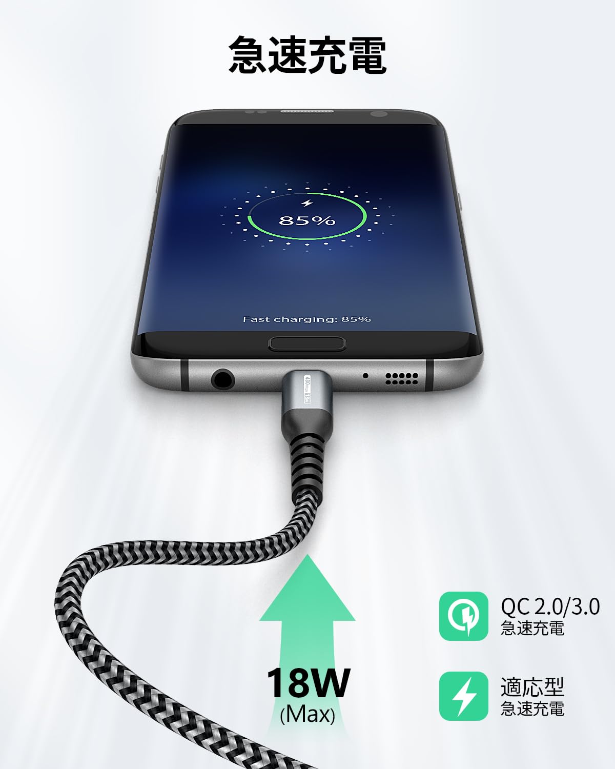 Amazon.co.jp: SUNGUY Micro USB ケーブル 0.3M 【3本組】QC3.0